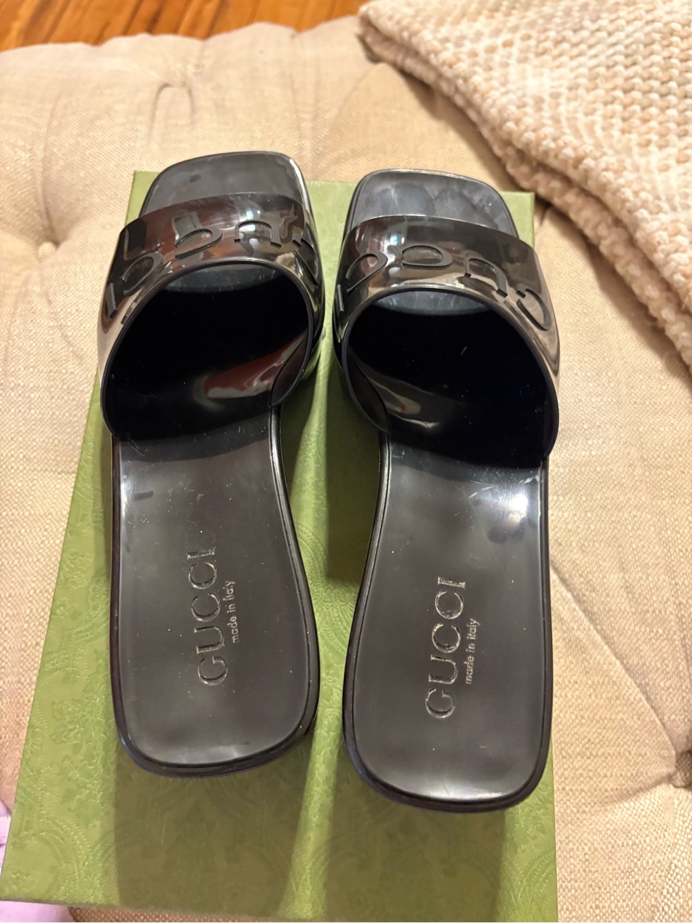 Gucci Black Patent Logo Slide Mules - Picture 6 of 6